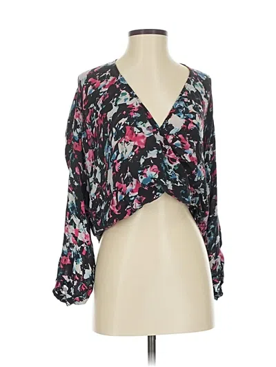 Pre-owned Parker Long Sleeve Silk Top Black Plunge Neckline Tops
