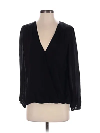 Pre-owned Parker Long Sleeve Silk Top Black Plunge Neckline Tops