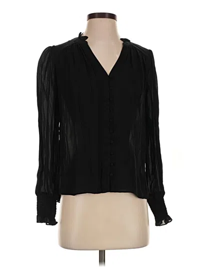 Pre-owned Parker Long Sleeve Silk Top Black Plunge Neckline Tops
