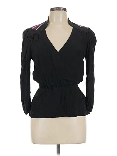 Pre-owned Parker Long Sleeve Silk Top Black Plunge Neckline Tops