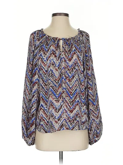 Pre-owned Parker Long Sleeve Silk Top Blue Keyhole Neckline Tops