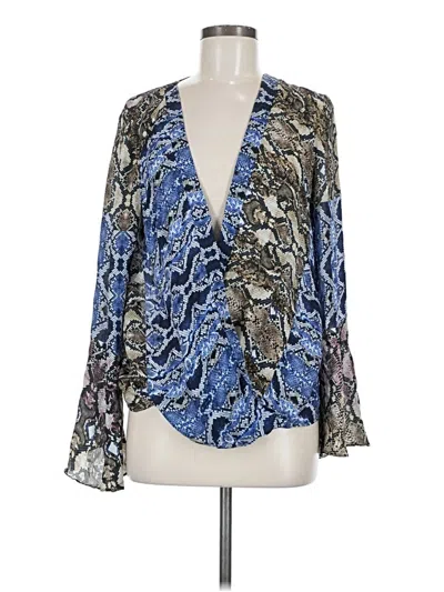 Pre-owned Parker Long Sleeve Silk Top Blue Plunge Neckline Tops