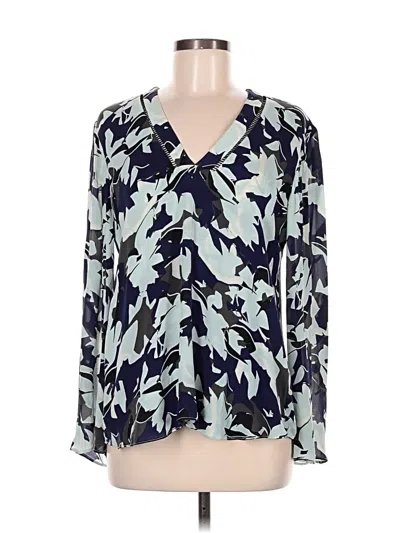 Pre-owned Parker Long Sleeve Silk Top Blue Plunge Neckline Tops