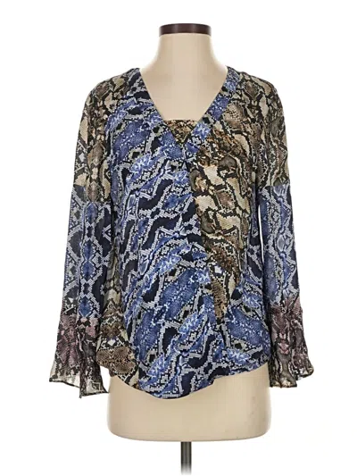 Pre-owned Parker Long Sleeve Silk Top Blue Plunge Neckline Tops