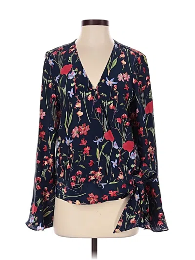 Pre-owned Parker Long Sleeve Silk Top Blue Plunge Neckline Tops
