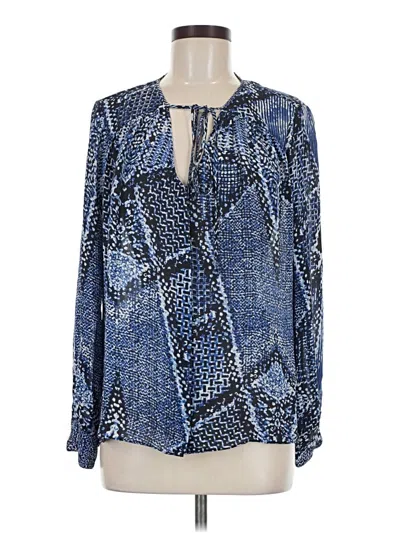 Pre-owned Parker Long Sleeve Silk Top Blue Plunge Neckline Tops