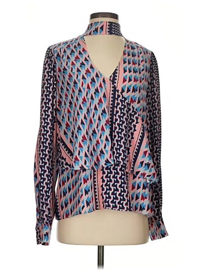 Pre-owned Parker Long Sleeve Silk Top Blue Plunge Neckline Tops
