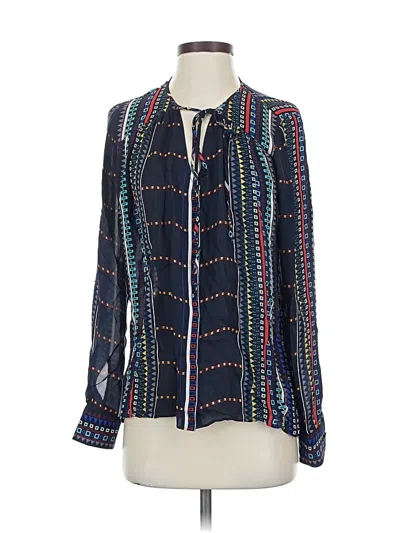 Pre-owned Parker Long Sleeve Silk Top Blue Square Neckline Tops