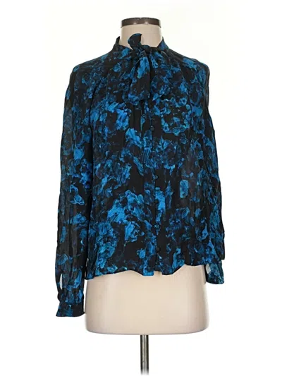 Pre-owned Parker Long Sleeve Silk Top Blue Tie Neck Tops