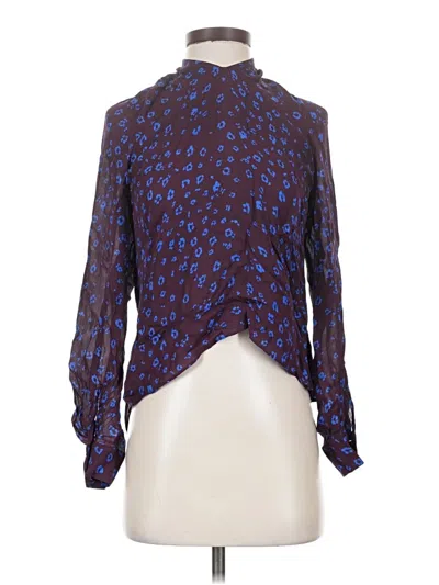 Pre-owned Parker Long Sleeve Silk Top Blue Tie Neck Tops