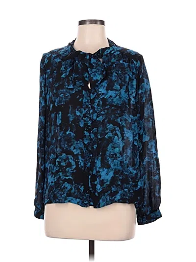 Pre-owned Parker Long Sleeve Silk Top Blue Tie Neck Tops