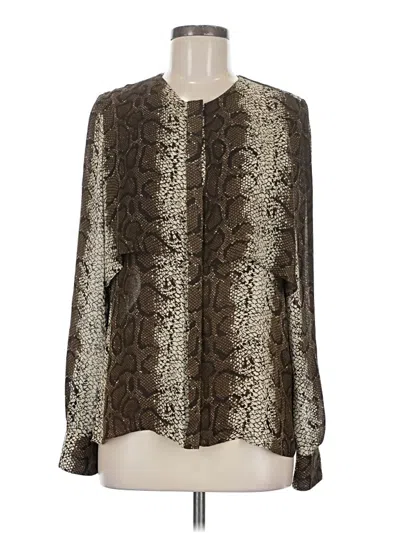 Pre-owned Parker Long Sleeve Silk Top Brown Keyhole Neckline Tops