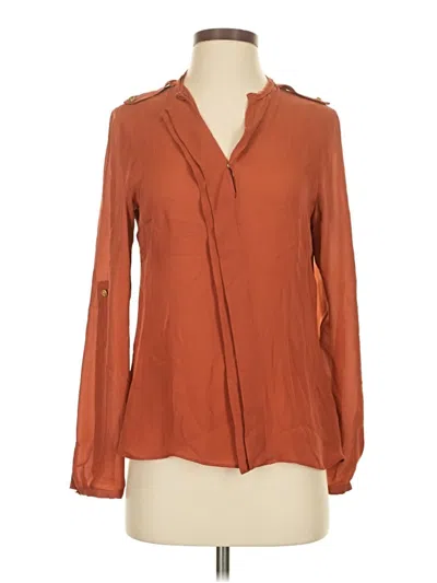 Pre-owned Parker Long Sleeve Silk Top Brown Open Neckline Tops