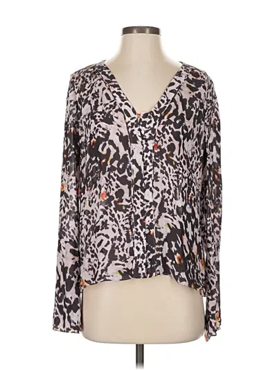 Pre-owned Parker Long Sleeve Silk Top Gray Plunge Neckline Tops