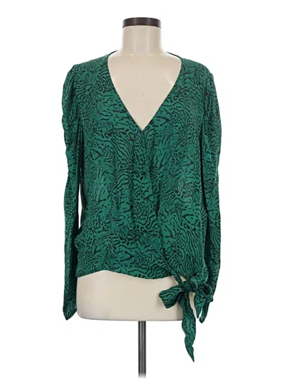 Pre-owned Parker Long Sleeve Silk Top Green Plunge Neckline Tops