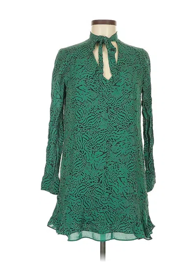 Pre-owned Parker Long Sleeve Silk Top Green Tie Neck Tops