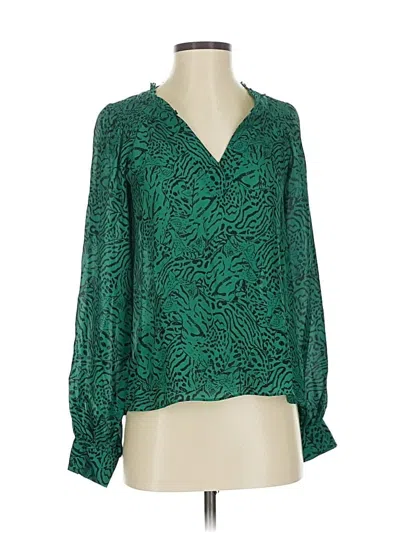 Pre-owned Parker Long Sleeve Silk Top Green V Neck Tops