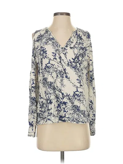 Pre-owned Parker Long Sleeve Silk Top Ivory Plunge Neckline Tops In White