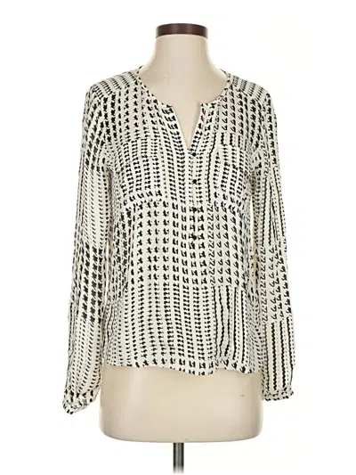 Pre-owned Parker Long Sleeve Silk Top Ivory Plunge Neckline Tops In White