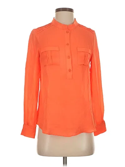 Pre-owned Parker Long Sleeve Silk Top Orange Mock Neckline Tops