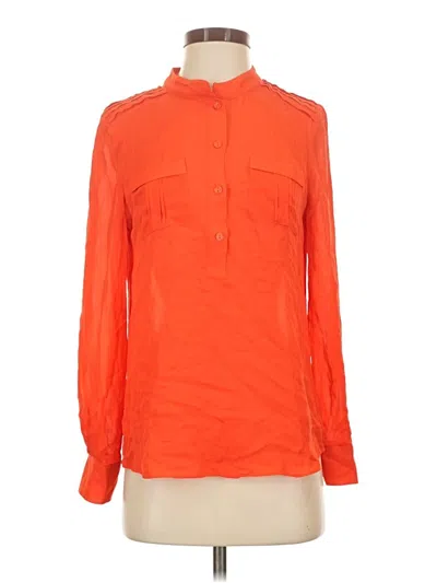 Pre-owned Parker Long Sleeve Silk Top Orange Mock Neckline Tops