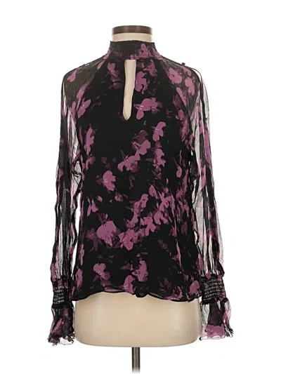 Pre-owned Parker Long Sleeve Silk Top Purple High Neck Tops