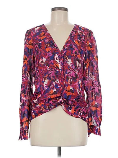 Pre-owned Parker Long Sleeve Silk Top Purple Plunge Neckline Tops