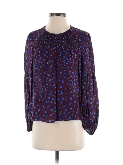 Pre-owned Parker Long Sleeve Silk Top Purple Square Neckline Tops