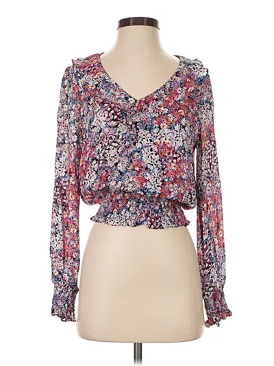 Pre-owned Parker Long Sleeve Silk Top Purple Sweetheart Neckline Tops