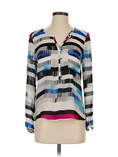 Pre-owned Parker Long Sleeve Silk Top Silver Keyhole Neckline Tops