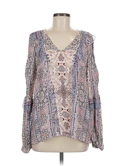 Pre-owned Parker Long Sleeve Silk Top Silver Plunge Neckline Tops