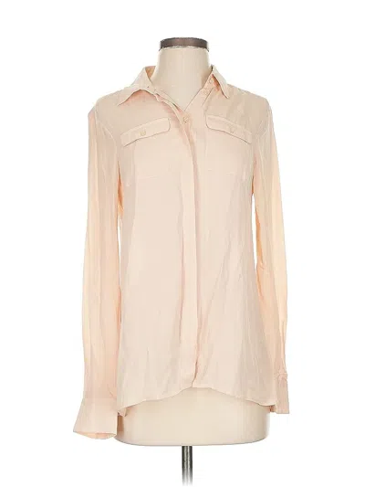 Pre-owned Parker Long Sleeve Silk Top Tan Tie Neck Tops In Brown