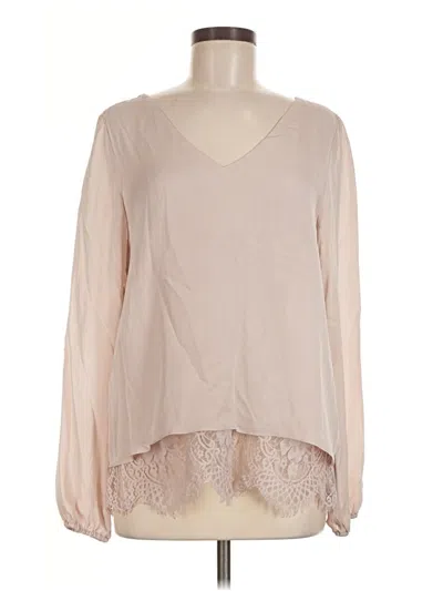 Pre-owned Parker Long Sleeve Silk Top Tan V-neck Tops