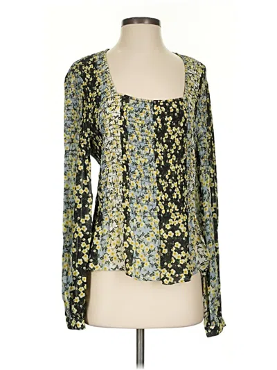 Pre-owned Parker Long Sleeve Silk Top Yellow Square Neckline Tops