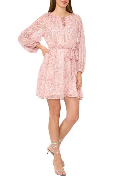 Parker Long Sleeve Tie Waist Dress In Pink