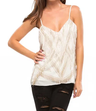 Parker Marley Beaded Fringe Tank Top In Ivory In Gold