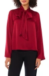 Parker Neck Tie Long Sleeve Top In Red