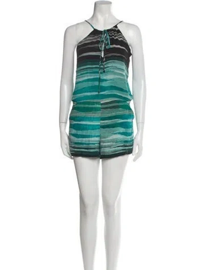 Pre-owned Parker Ochs Silk Striped Romper In Blue