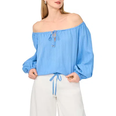 Parker Off The Shoulder Cotton Crop Top In Blue