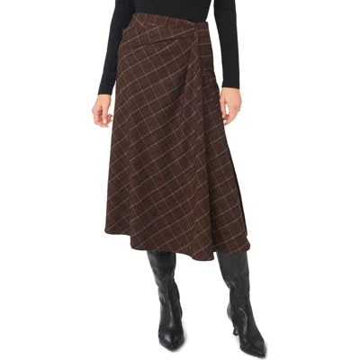Parker Plaid Asymmetrical Midi Skirt In Brown