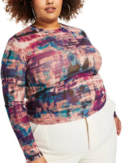 Parker Plus Womens Crewneck Sheer Pullover Top In Multi