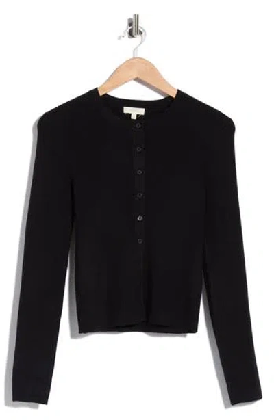 Parker Ribbed Button Front Cardigan In Black