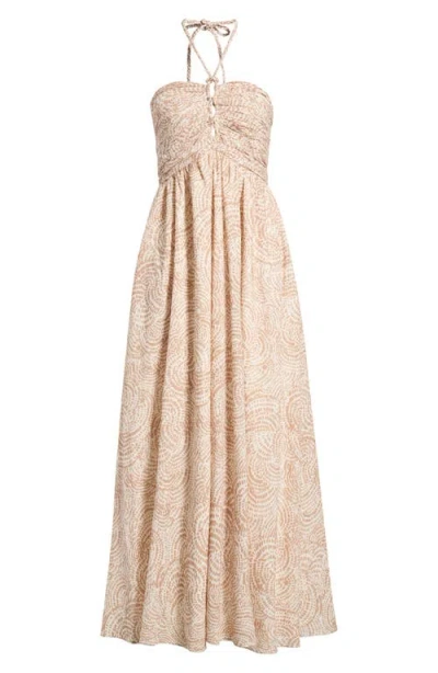 Parker Ruched Cutout Halter Midi Dress In Neutral