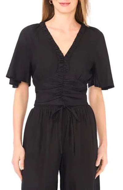 Parker Ruched V-neck Top In Black
