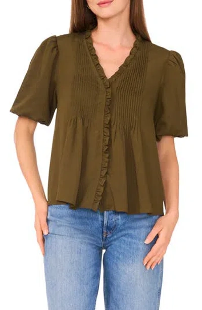 Parker Ruffle Pintuck Buttoned Shirt In Green