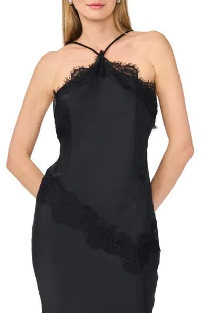 Parker Satin Lace Asymmetric Halter Top In Black