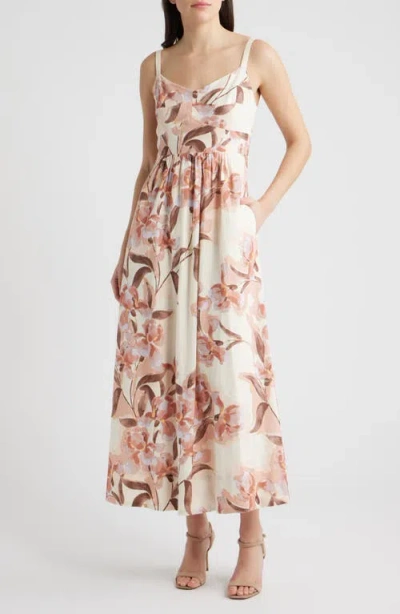 Parker Seamed Linen Blend Midi Sundress In Multi