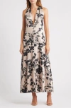Parker Shadow Floral Print Halter Maxi Dress In Neutral