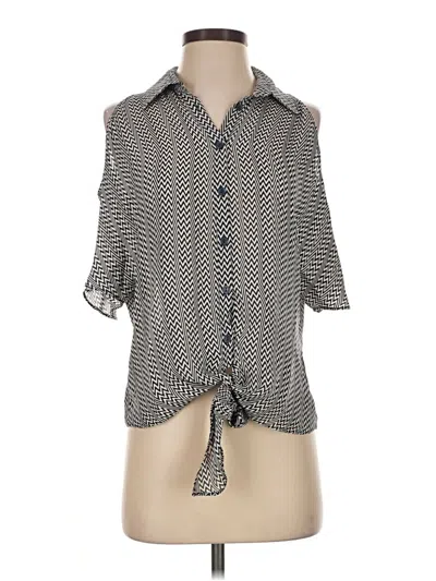 Pre-owned Parker Short Sleeve Silk Top Gray Cold Shoulder Neckline Tops