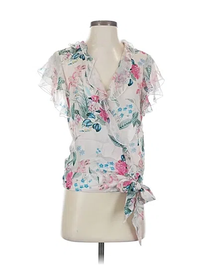 Pre-owned Parker Short Sleeve Silk Top Pink Plunge Neckline Tops